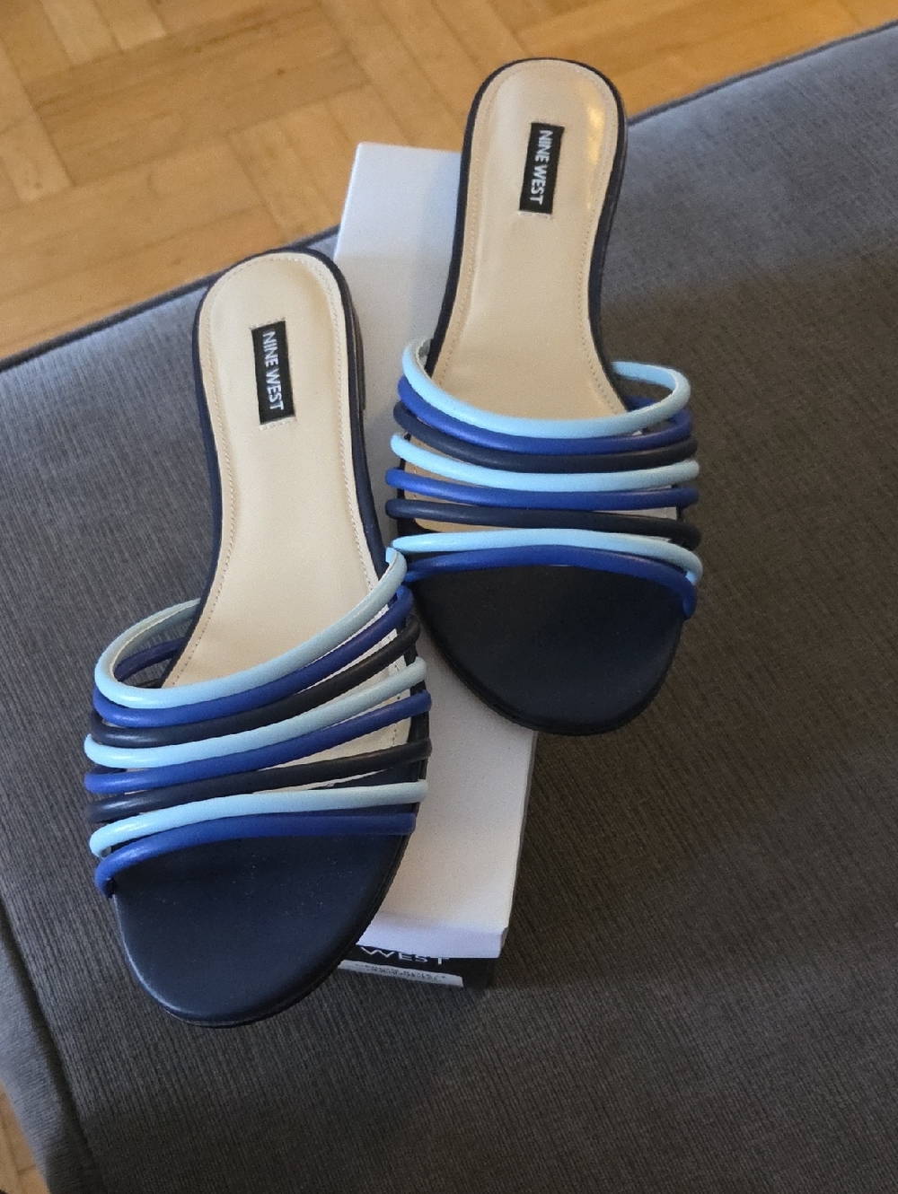 Nine West Navy Slide Mules with Light and Dark Blue Straps